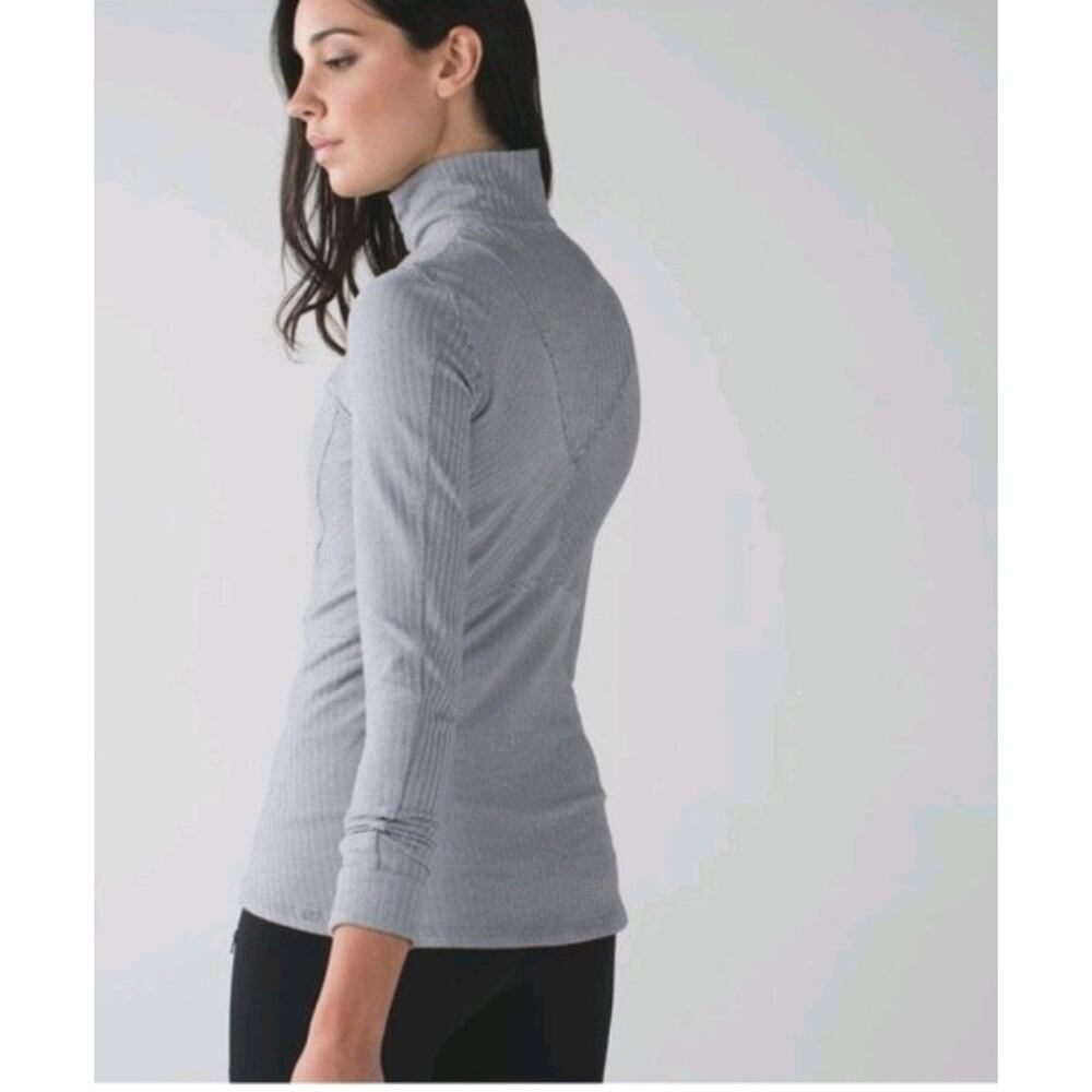Lululemon Grey White Herringbone Kanto Catch Me Half Zip Pullover Thumbhole Sz 4 - Picture 2 of 8